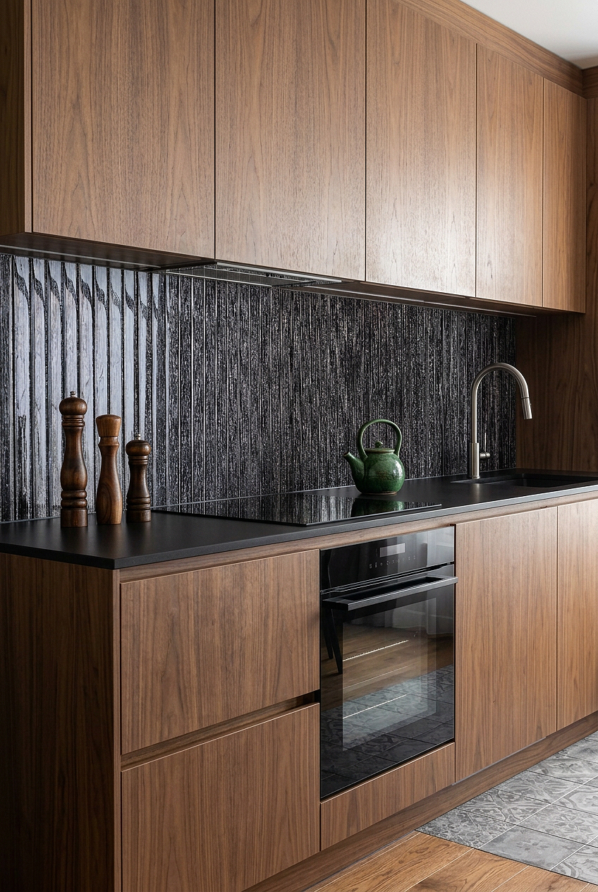Shimmery Black Glass Vertical Mosaic Backsplash Tile BA8021