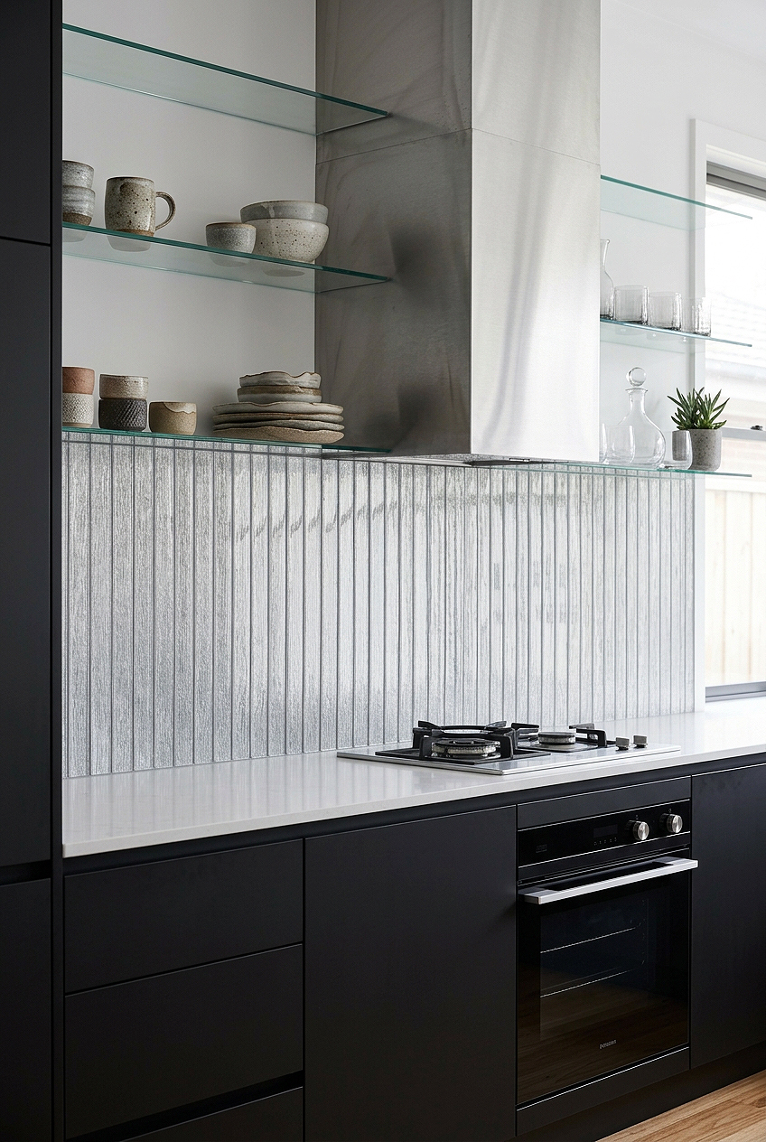 Shimmery White Glass Vertical Mosaic Backsplash BA8022