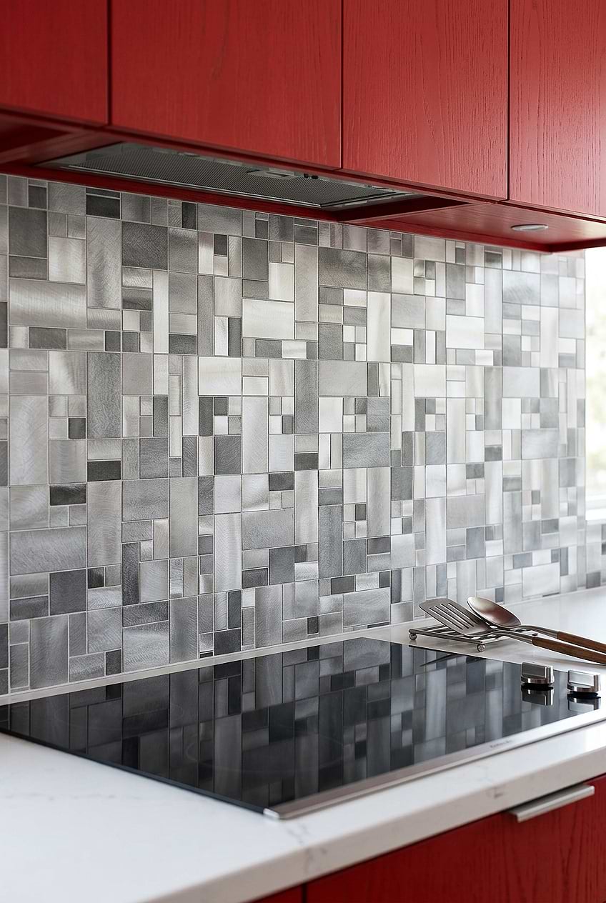 Silver Geometric Metal Mosaic Backsplash BA1117