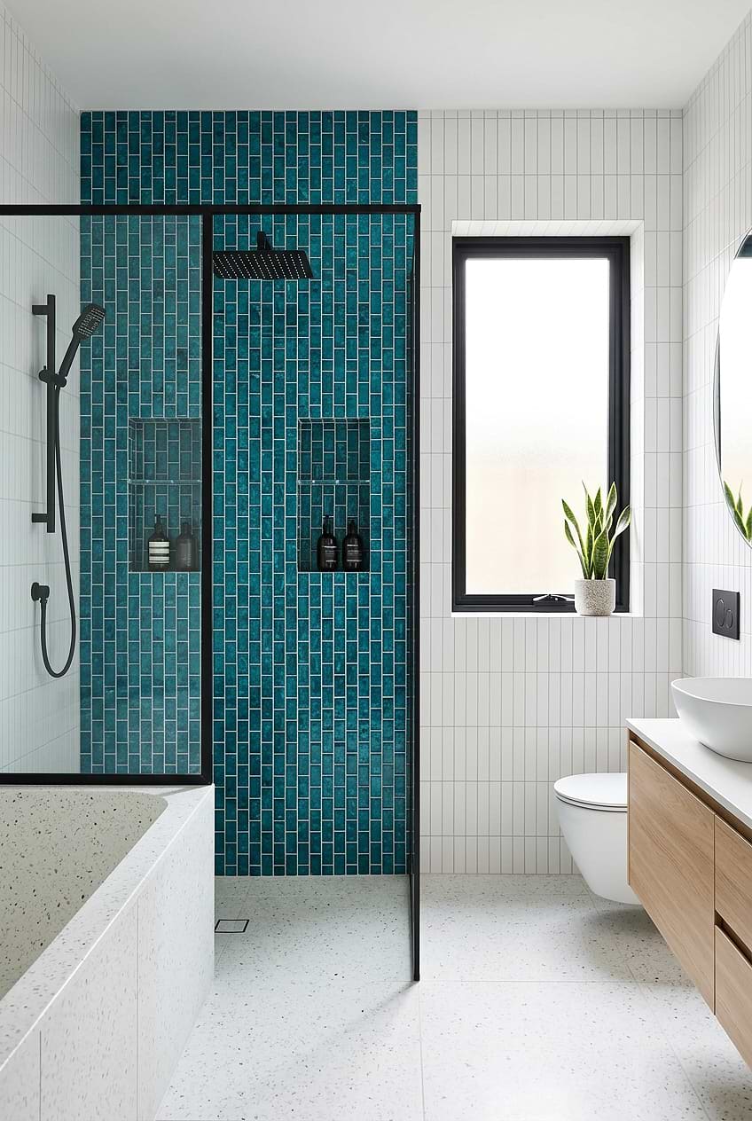 Teal Blue Glass Mosaic Shower Wall Tile BA5517
