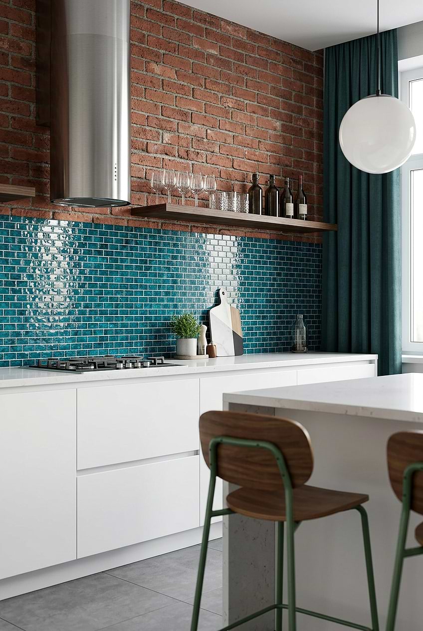 Teal Blue Glass Subway Kitchen Backsplash Tile BA5517