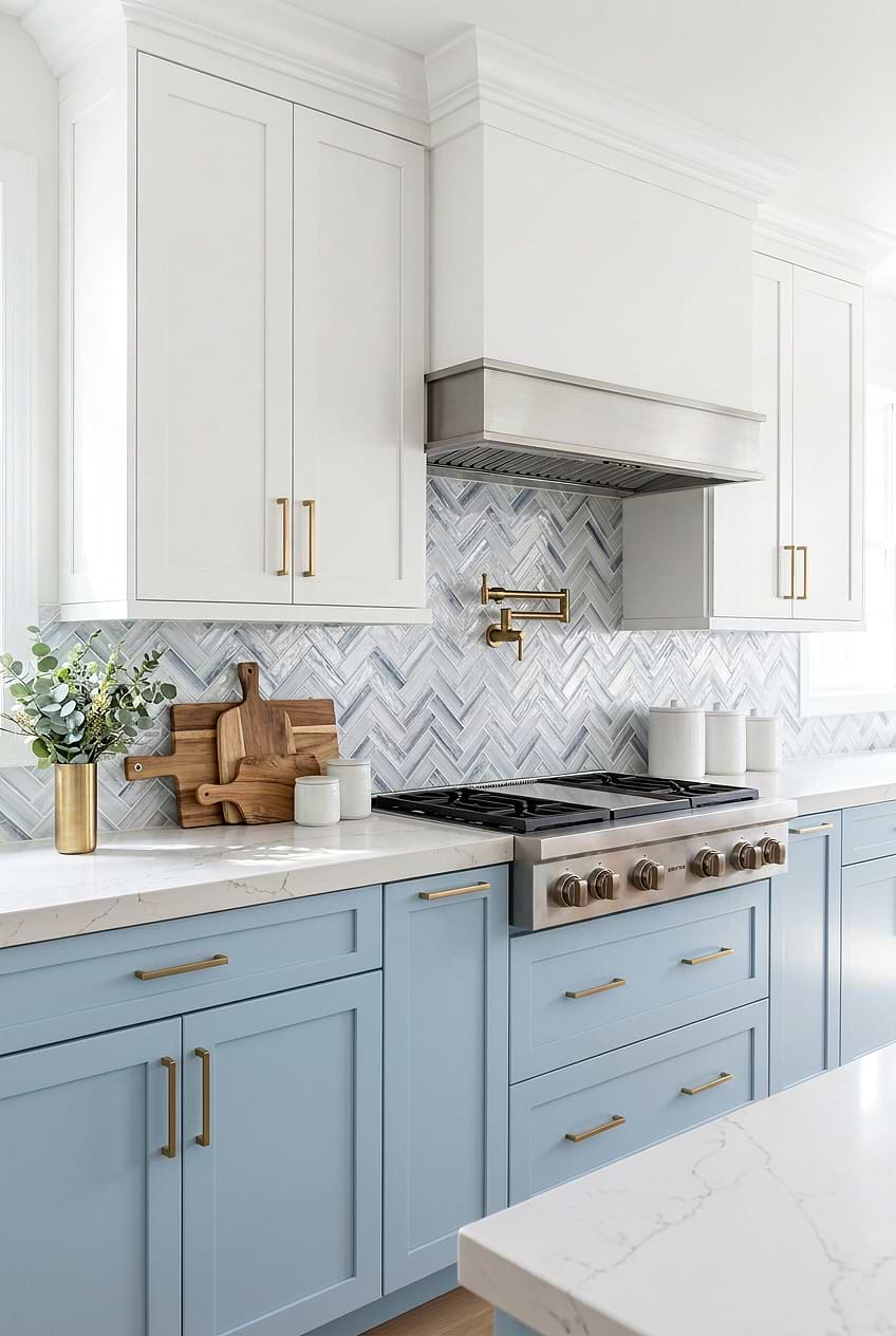 Textured Blue Gray Herringbone Kitchen Tile BA5507 LOT B