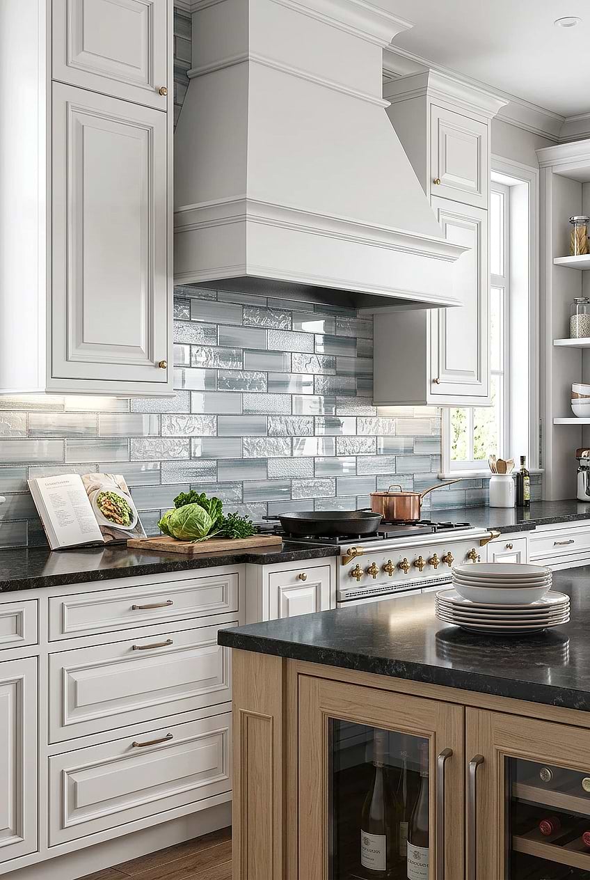 Textured Glass Backsplash with White Cabinets BA5507 LOT B