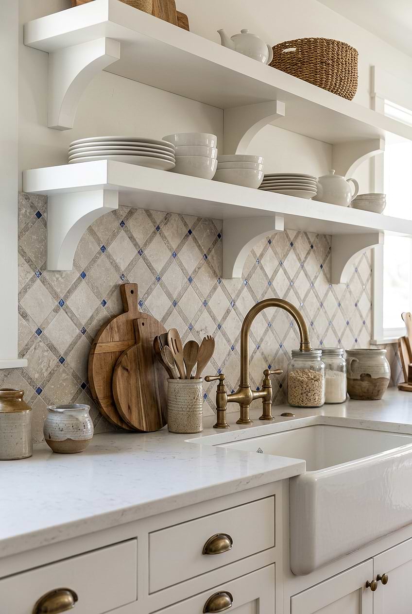 Travertine Blue Glass Diamond Backsplash BA1029