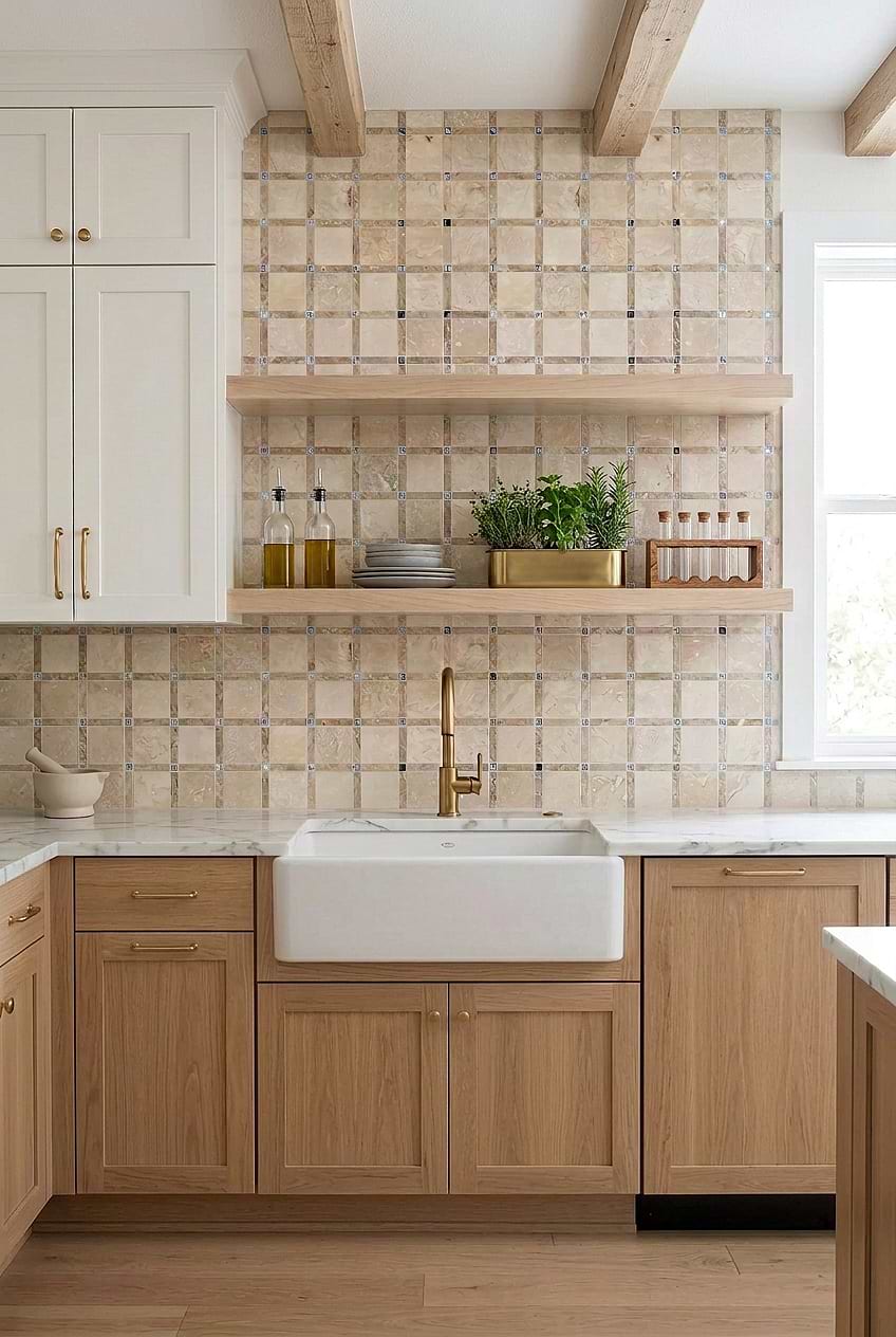 Travertine Glass Mosaic Kitchen Backsplash BA1029