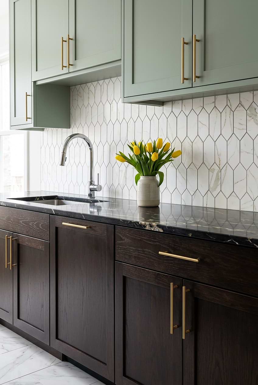 Two Tone Kitchen Cabinets with Picket Backsplash BA6702