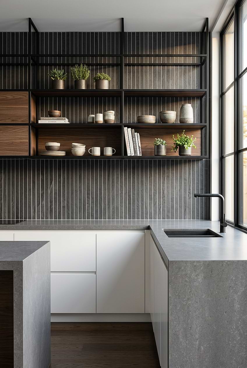 Vertical Black Slate Backsplash Modern Kitchen BA1081
