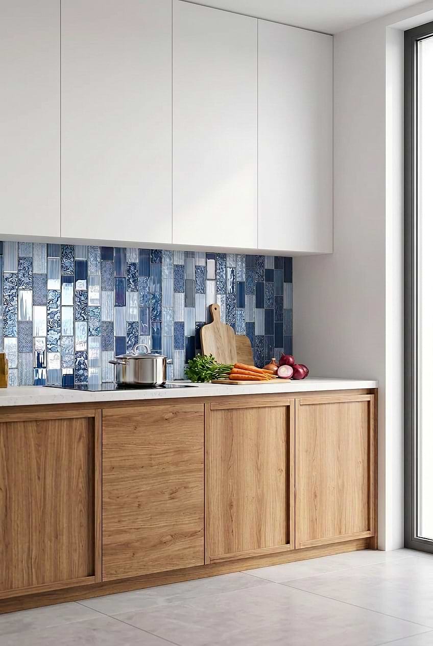 Vertical Blue Glass Subway Backsplash Tile BA5530