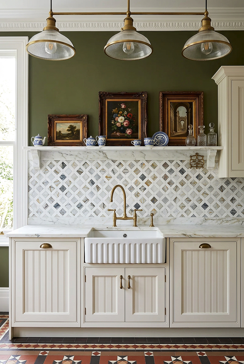 Victorian Style Kitchen Ideas with Multicolor Marble Diamond Tile BA6313 Victorian Style Kitchen Ideas with Multicolor Marble Diamond Tile BA6313