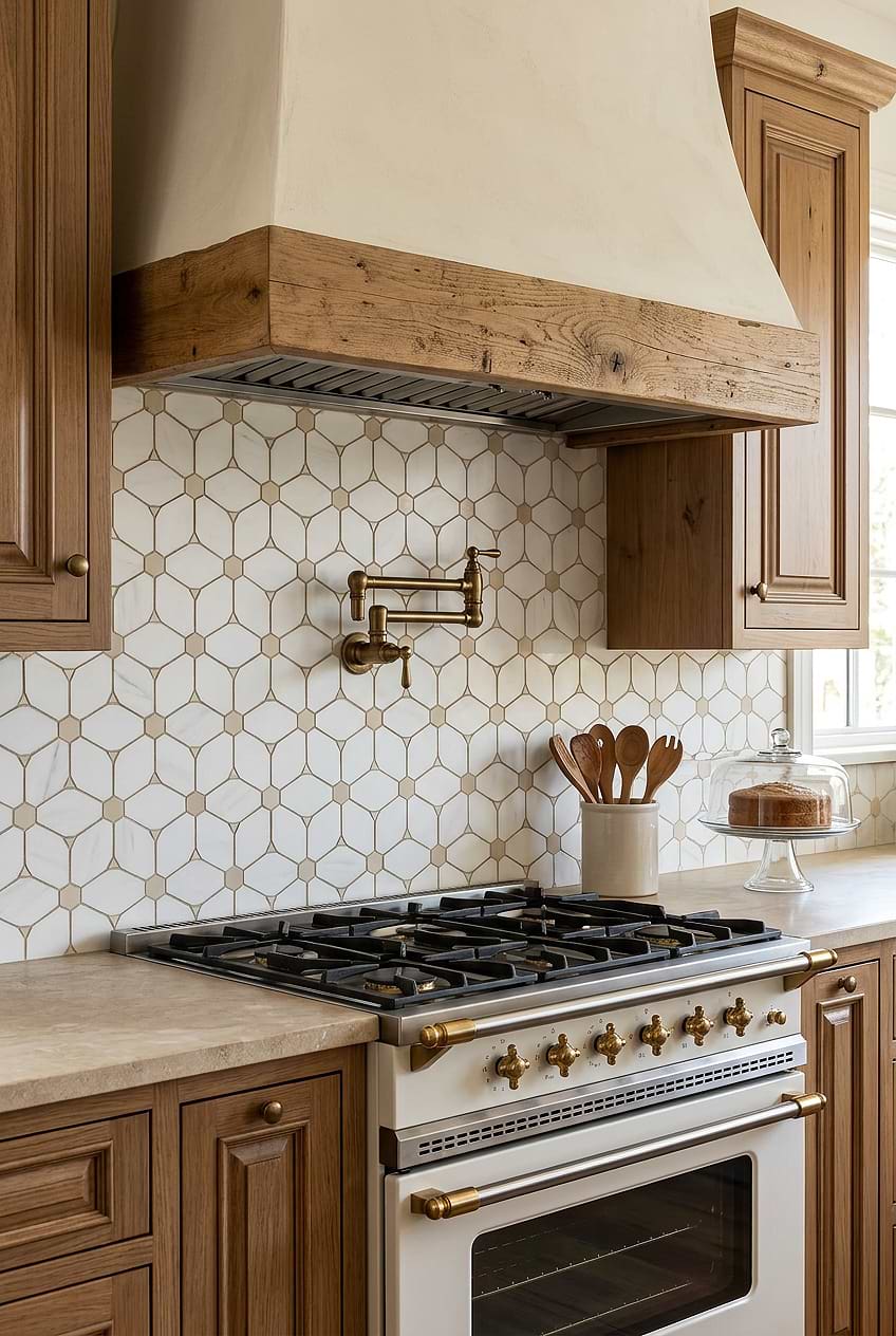 White Beige Geometric Marble Kitchen Backsplash Tile BA6310