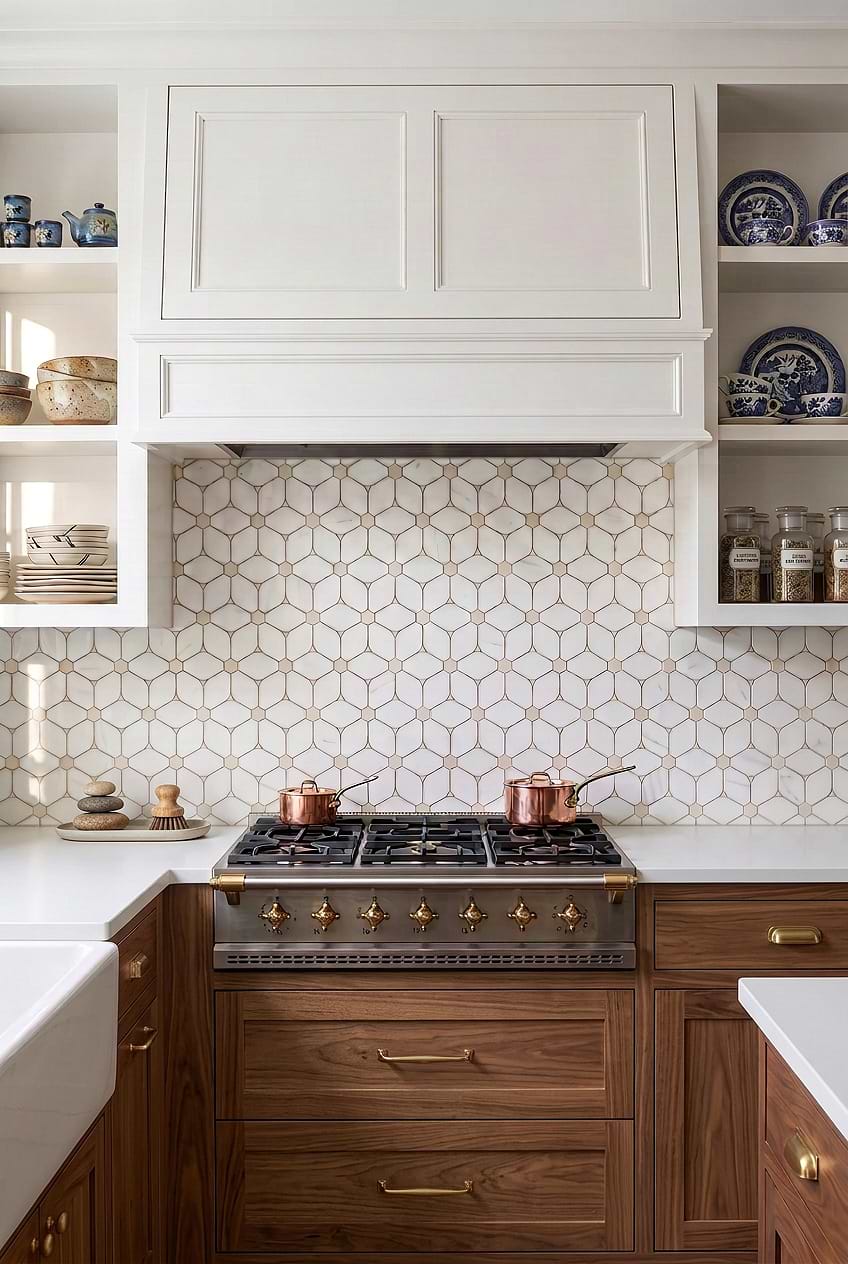 White Beige Marble Flower Mosaic Backsplash Tile BA6310