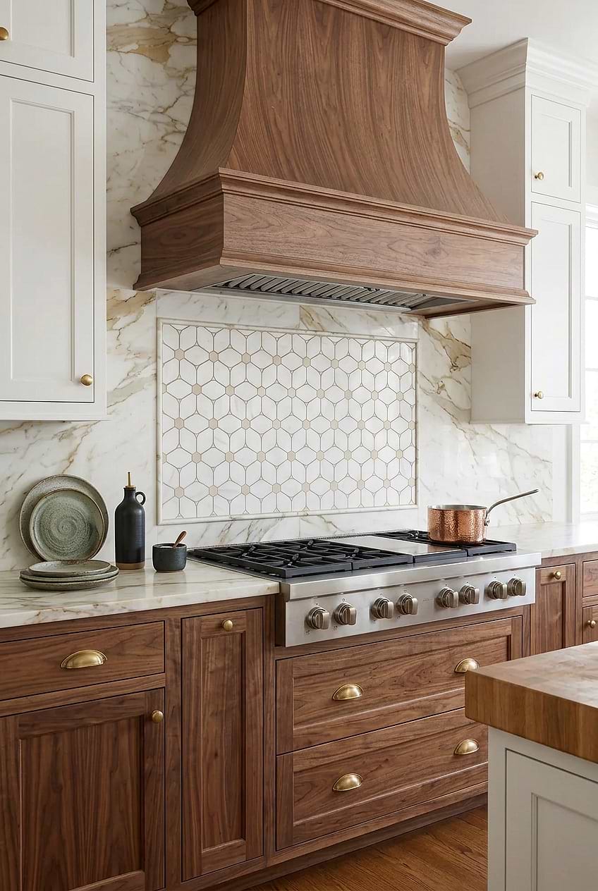 White Beige Marble Geometric Kitchen Mosaic BA6310