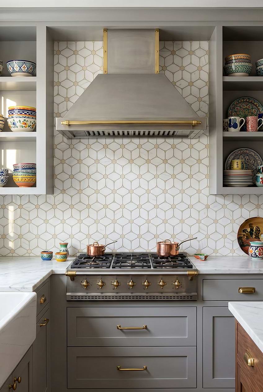 White Beige Marble Geometric Mosaic Backsplash BA6310