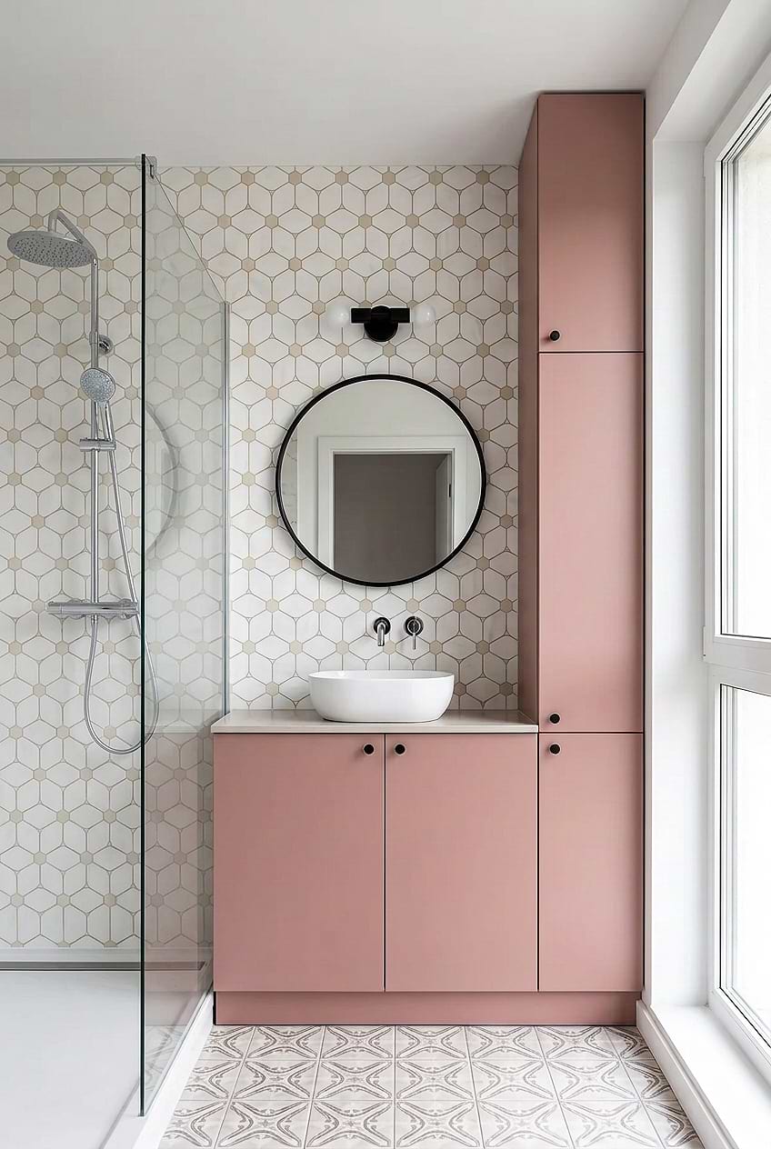 White Beige Marble Geometric Mosaic Bathroom Tile BA6310
