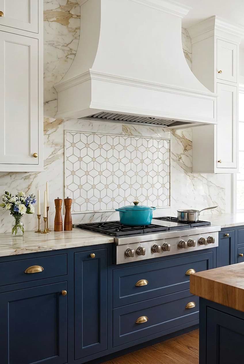 White Beige Marble Mosaic for Navy Cabinets BA6310