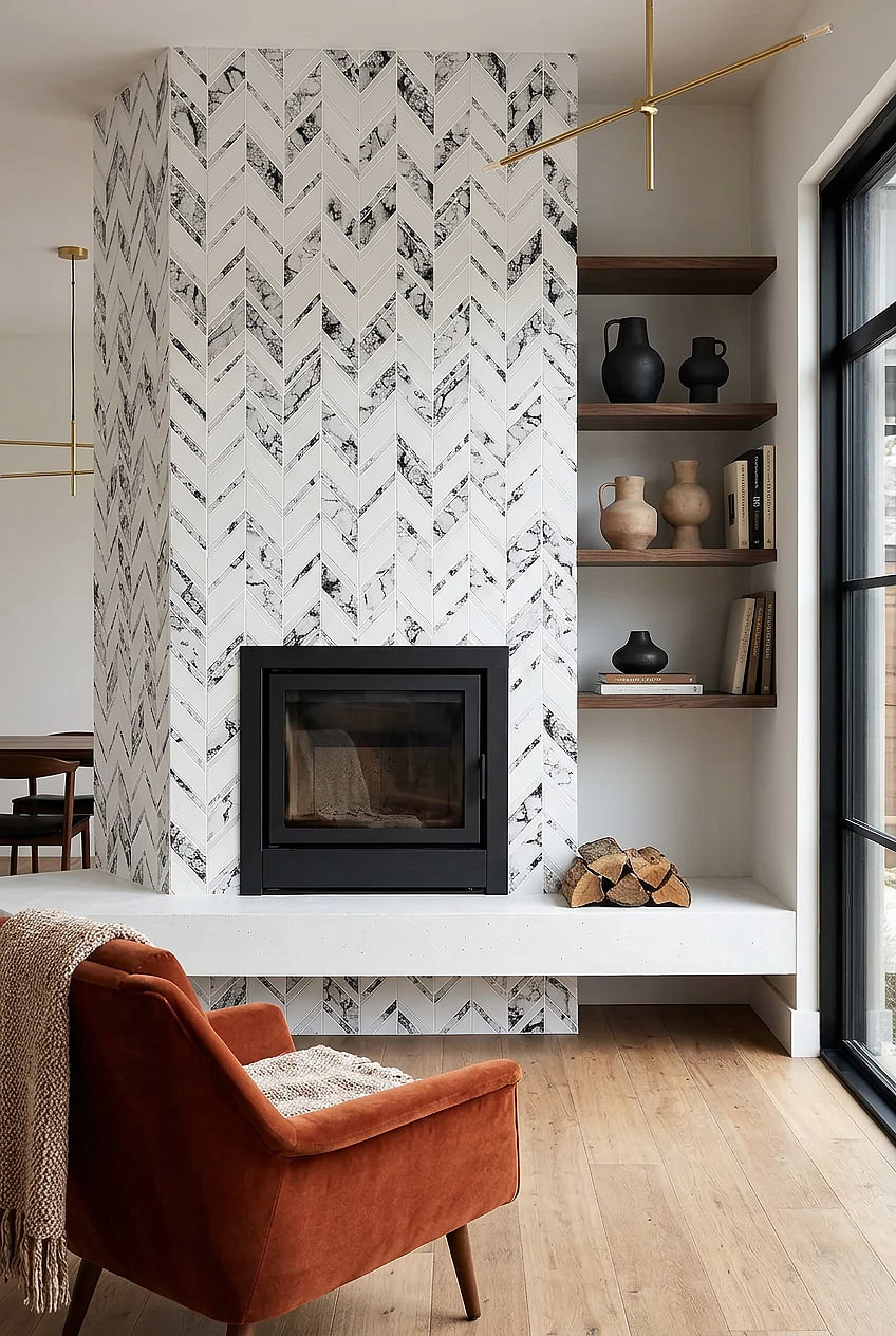 White Black Marble Look Chevron Glass Tile BA5506 White Black Marble Look Chevron Glass Tile BA5506