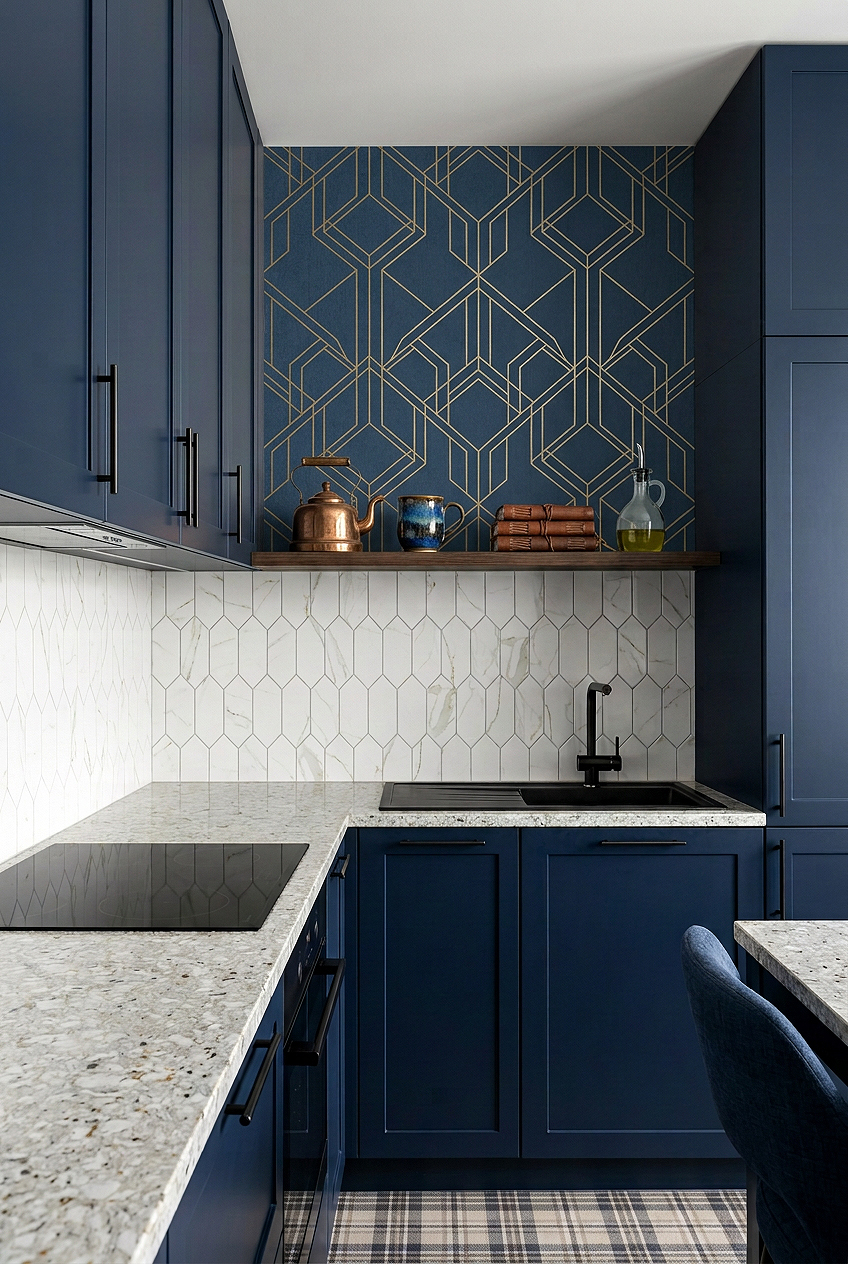 White Calacatta Gold Glass Geometric Mosaic Tile BA6702