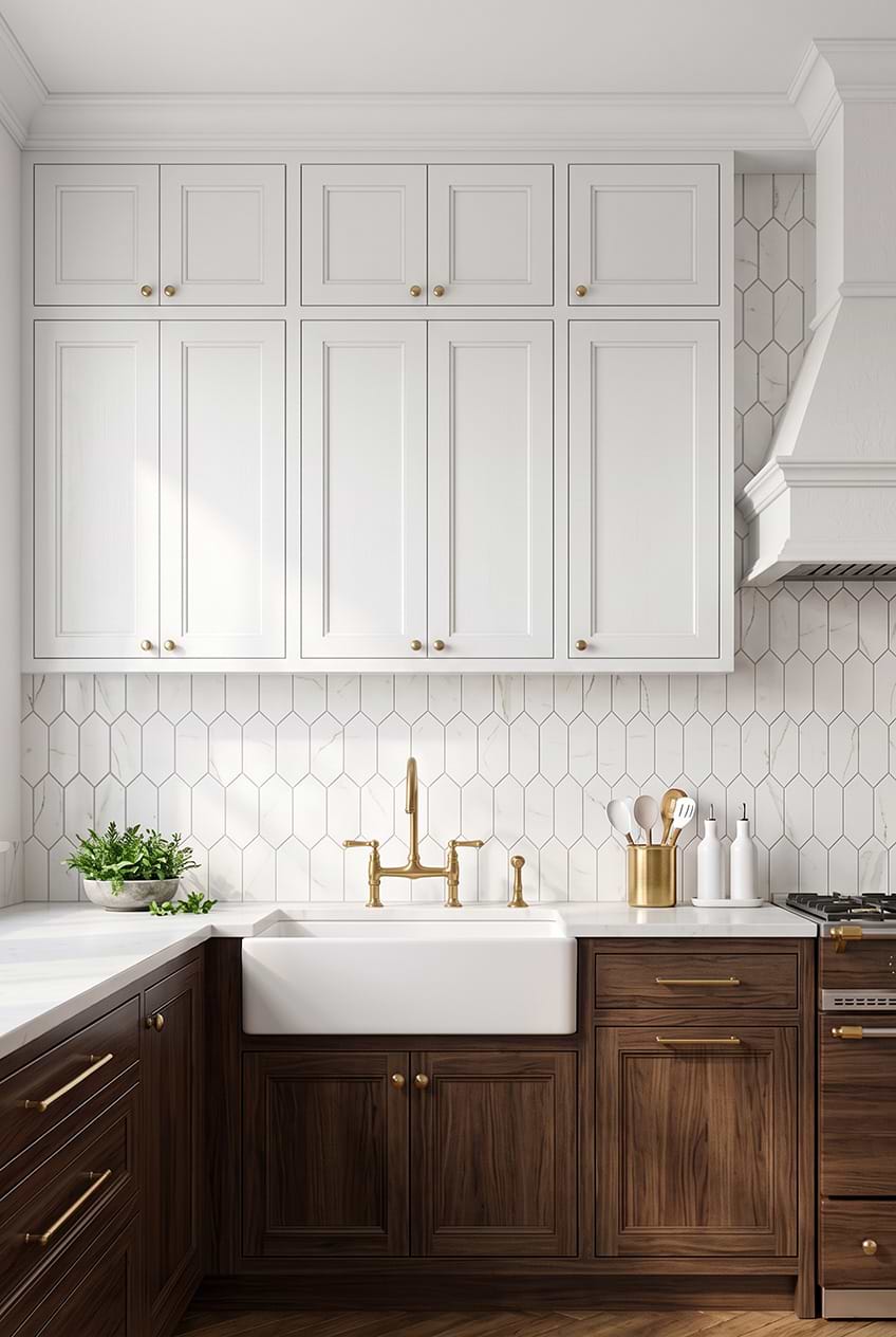 White Calacatta Gold Picket Glass Backsplash BA6702