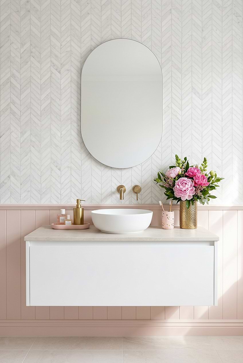 White Chevron Marble Bathroom Wall Tile BA631613