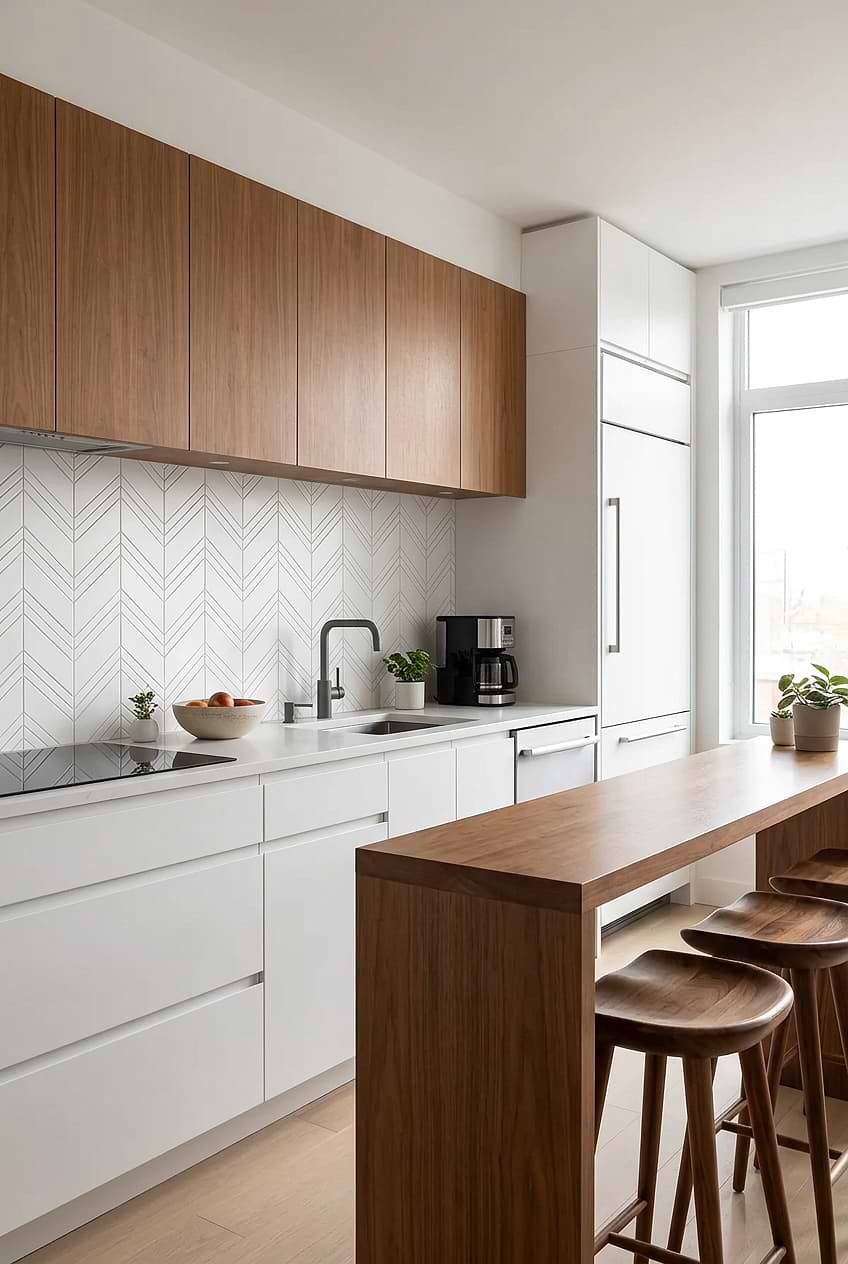 White Chevron Marble Kitchen Backsplash BA6301
