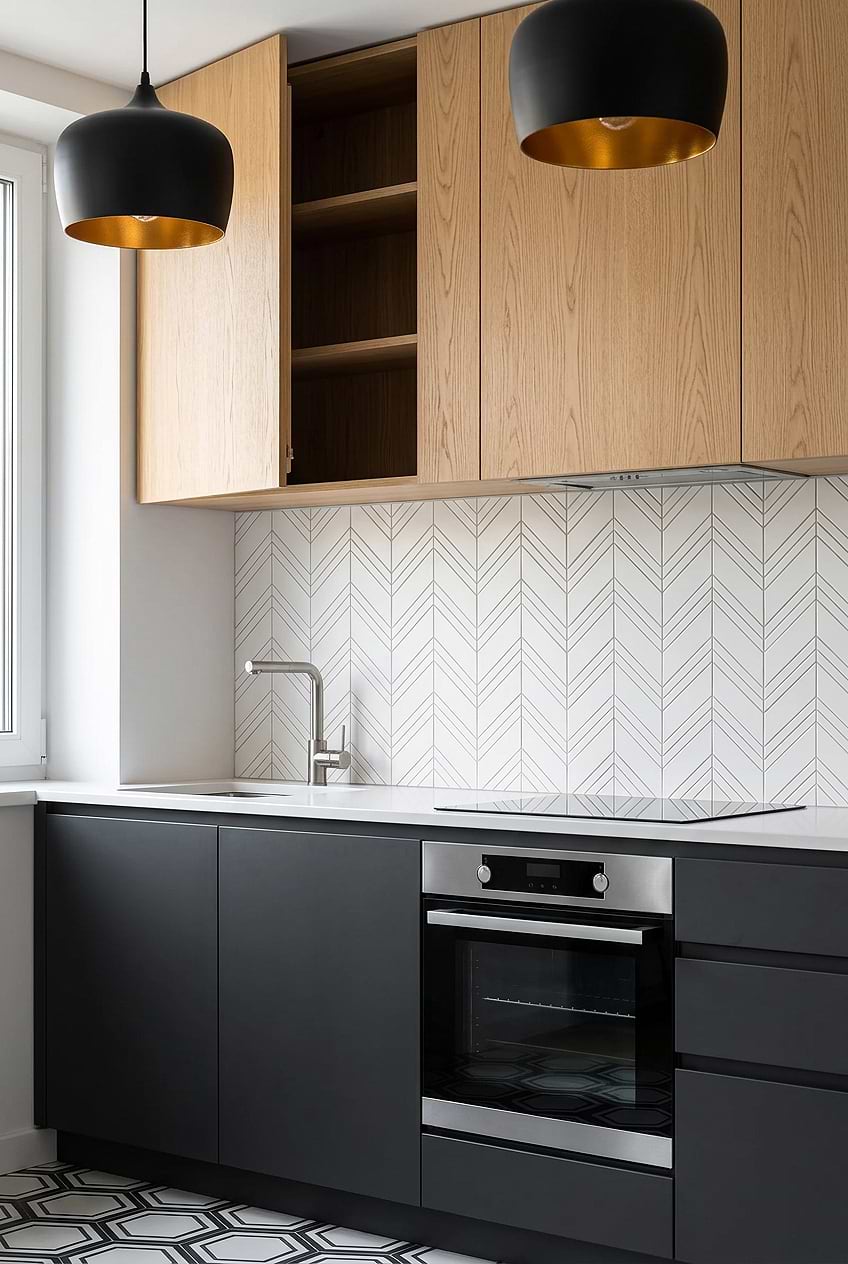White Chevron Marble Large Tile Backsplash BA6301