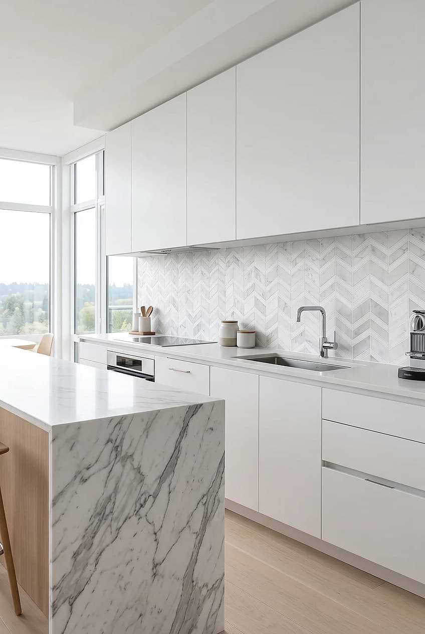 White Chevron Marble Modern Backsplash BA6311
