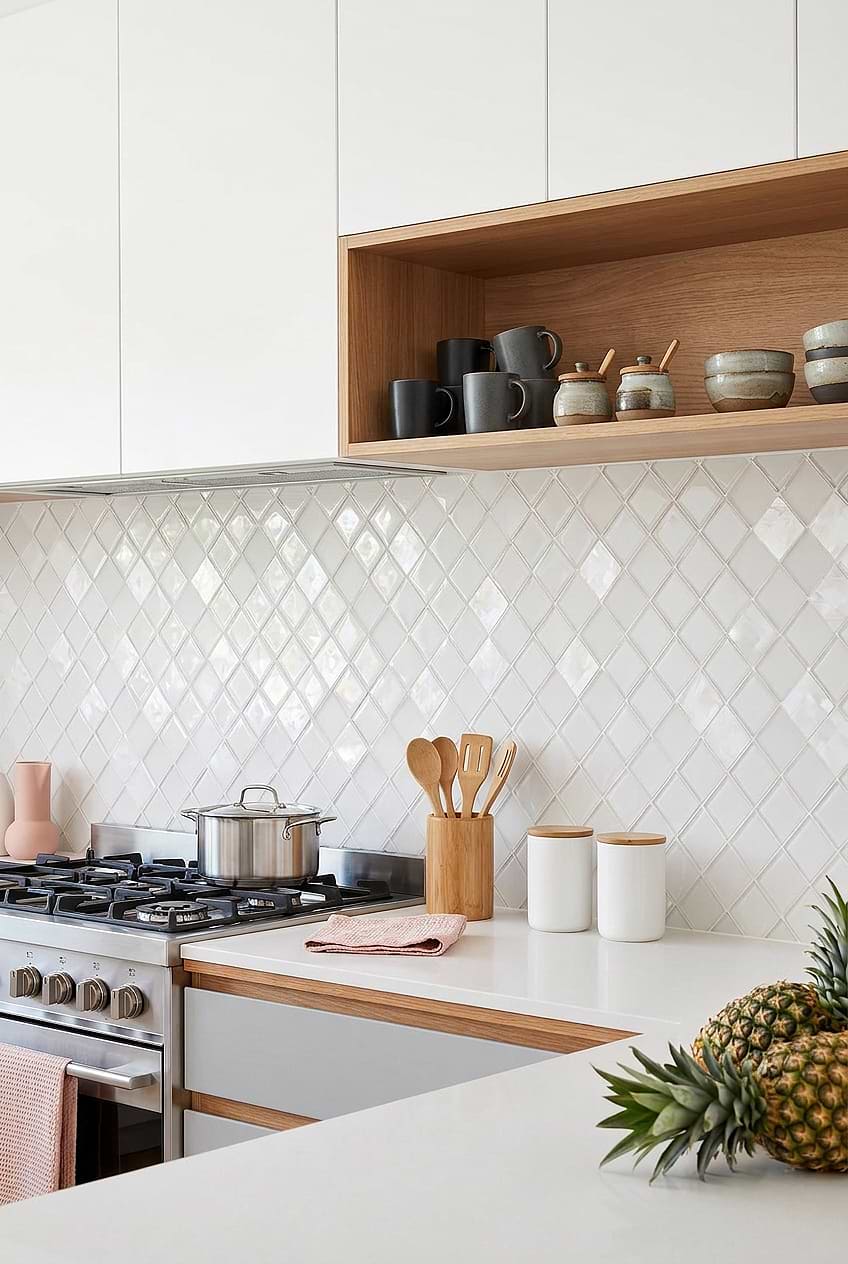 White Diamond Glass Shell Kitchen Backsplash Tile BA6706
