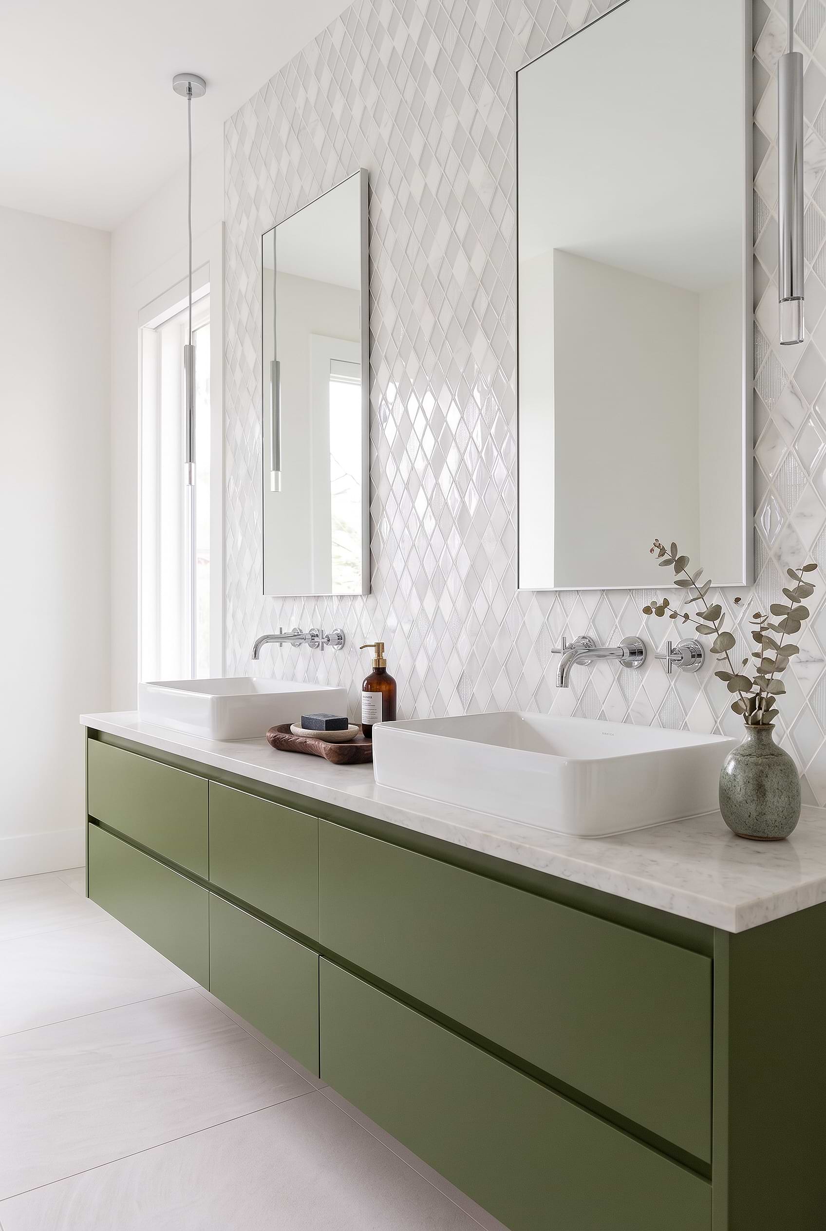 White Glass Marble Rhomboid Bathroom Wall Tile BA62046
