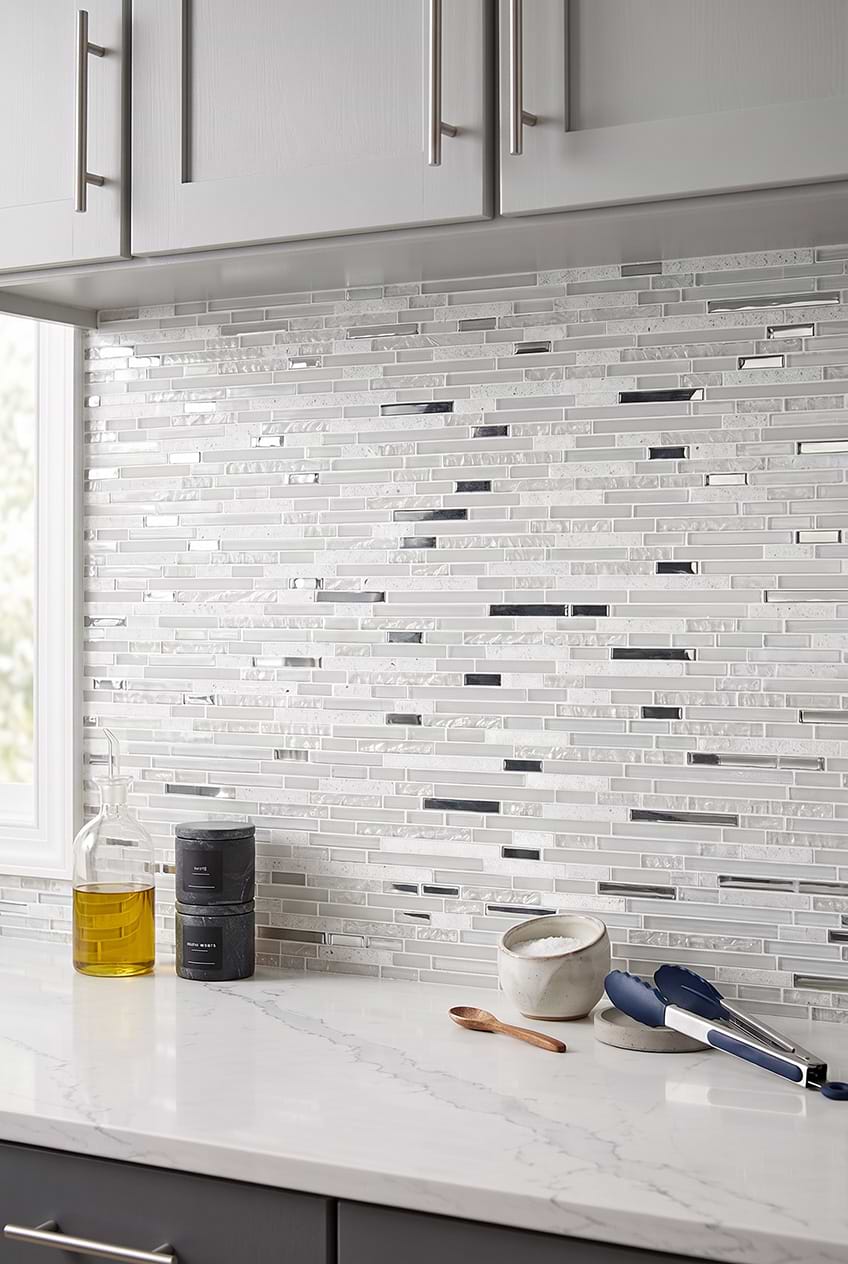 White Glass Quartz Liner Mosaic BA62038