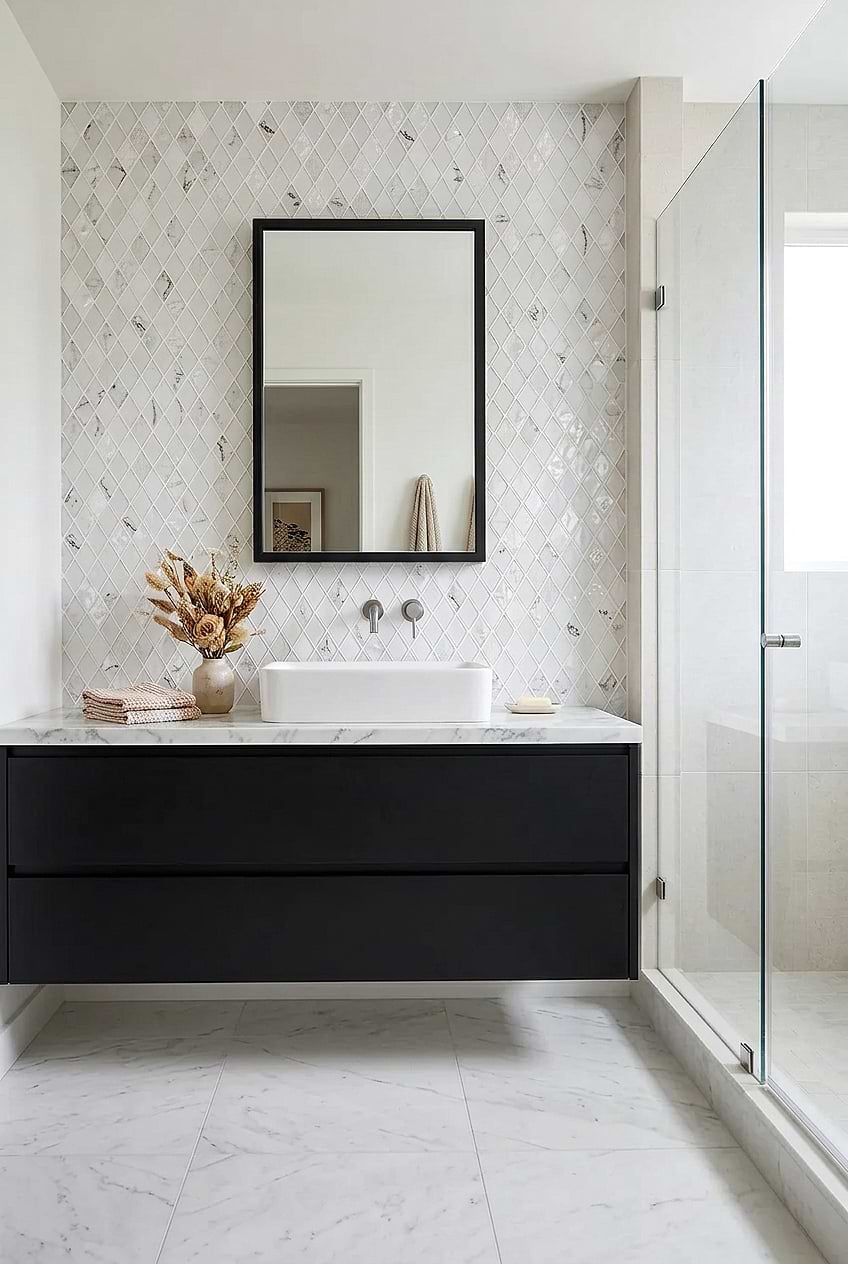 White Glass Rhomboid Mosaic Bathroom Wall Tile BA5502