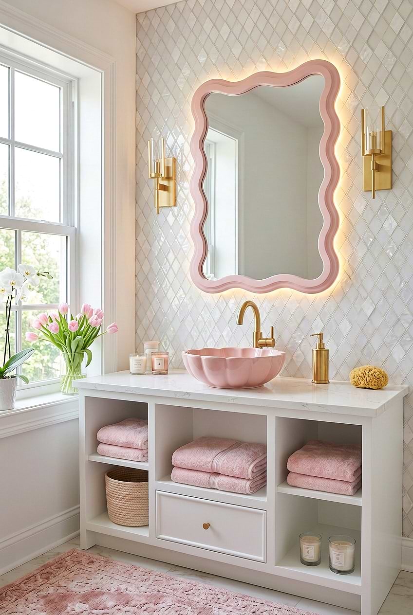 White Glass Shell Diamond Bathroom Backsplash Tile BA6706