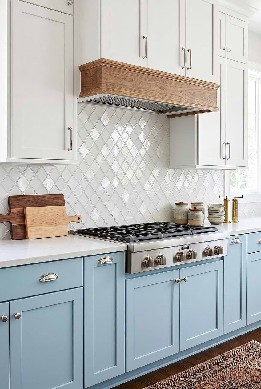 White Glass Shell Diamond Coastal Backsplash Tile BA6706