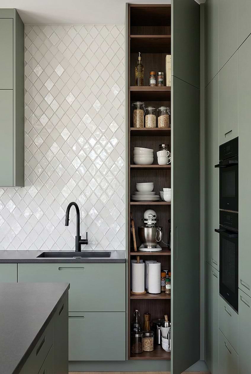 White Glass Shell Diamond Kitchen Tile BA6706