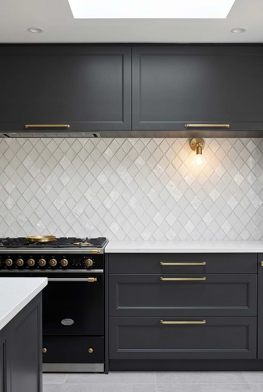 White Glass Shell Diamond for Black Kitchen BA6706