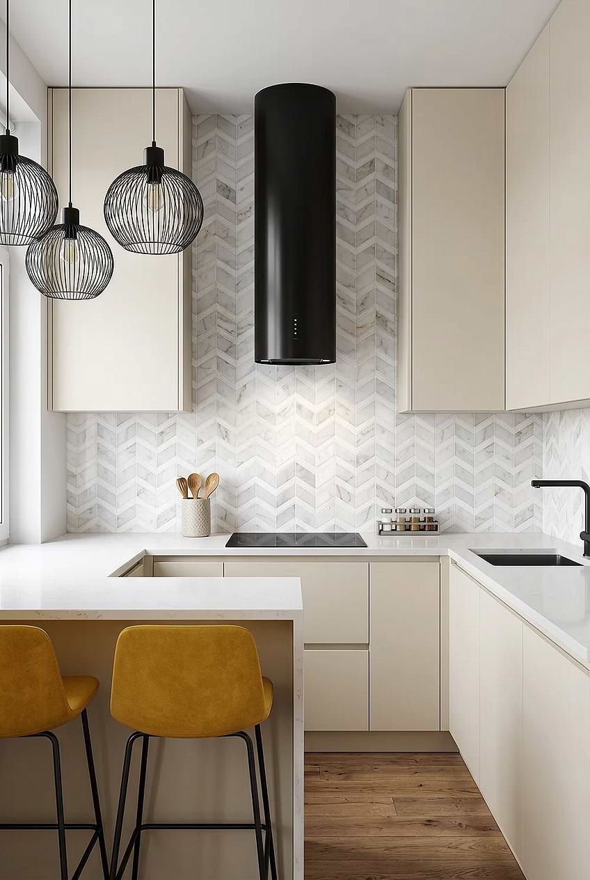 White Gold Chevron Marble Backsplash BA6311