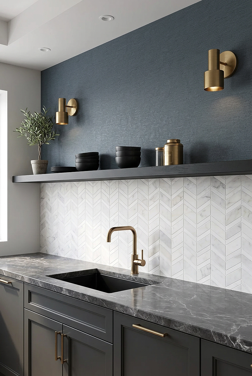 White Gray Chevron Marble Kitchen Backsplash Tile BA6311
