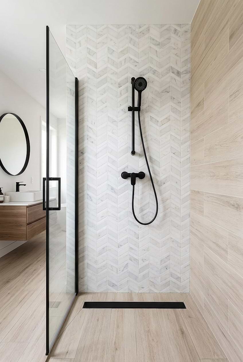 White Gray Chevron Marble Shower Wall Tile BA6311 White Gray Chevron Marble Shower Wall Tile BA6311