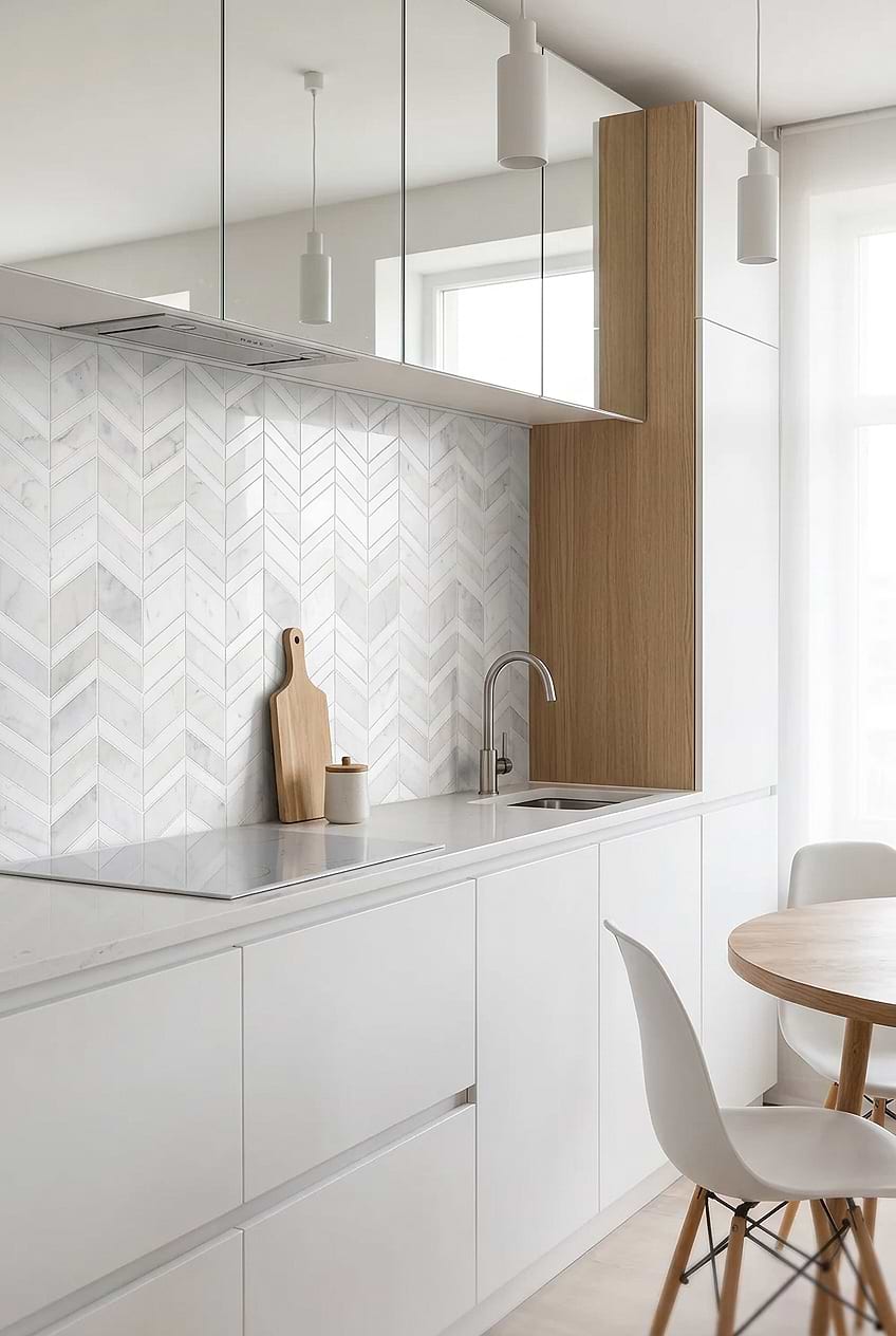 White Gray Gold Chevron Marble Backsplash BA6311 White Gray Gold Chevron Marble Backsplash BA6311