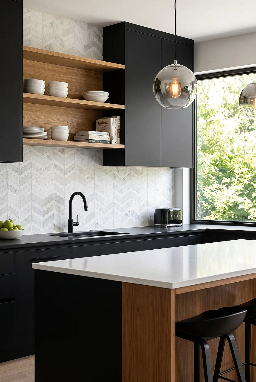 White Gray Gold Chevron Marble Backsplash BA6311