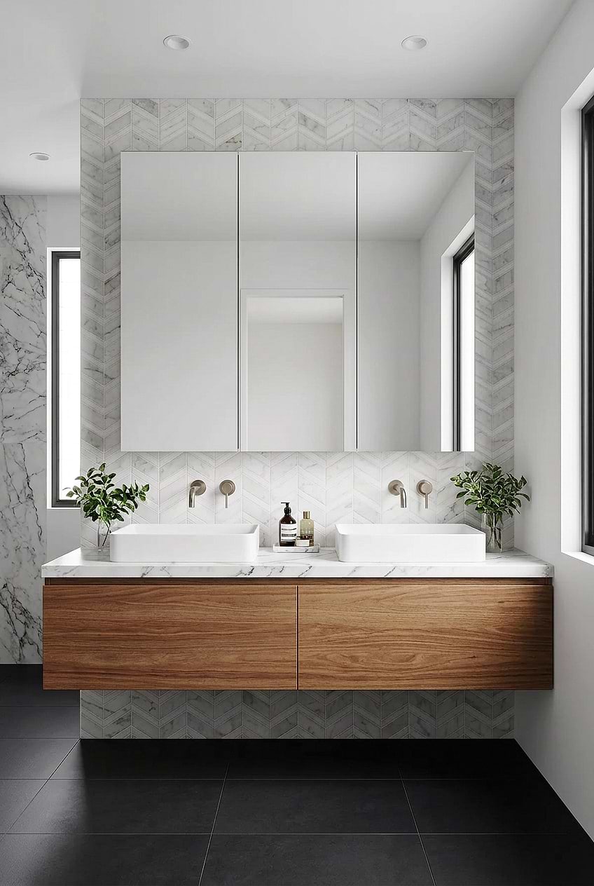 White Gray Gold Chevron Marble Bathroom Tile BA6311