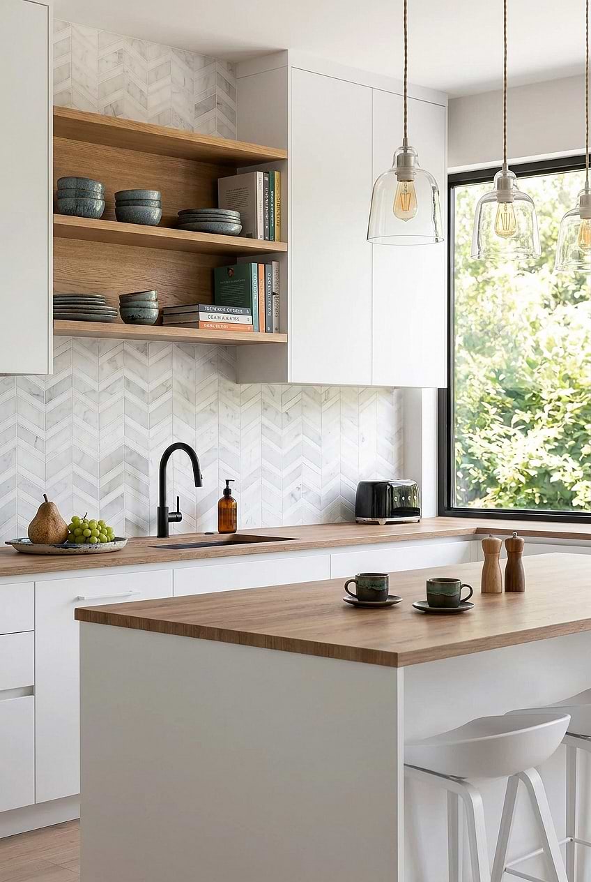 White Gray Gold Marble Chevron Backsplash Tile BA6311