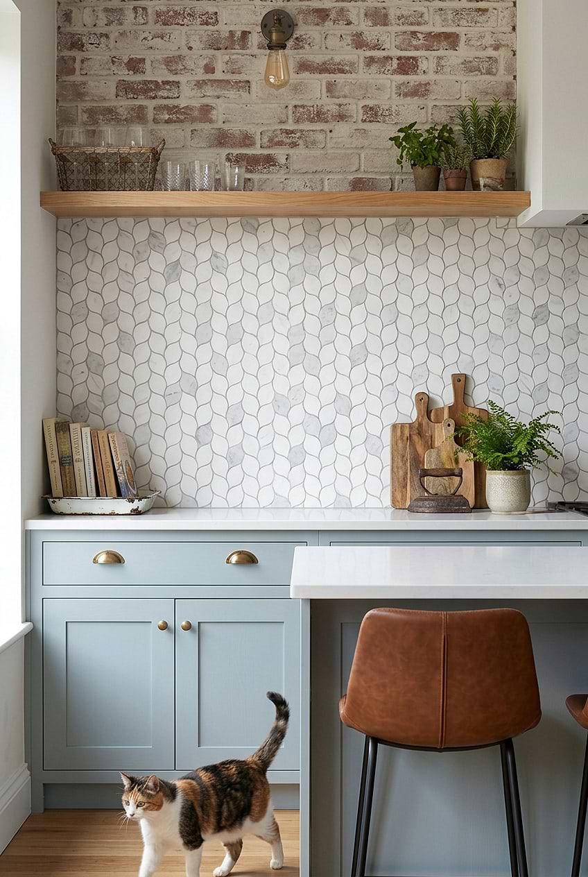 White Gray Marble Leaf Backsplash BA6316