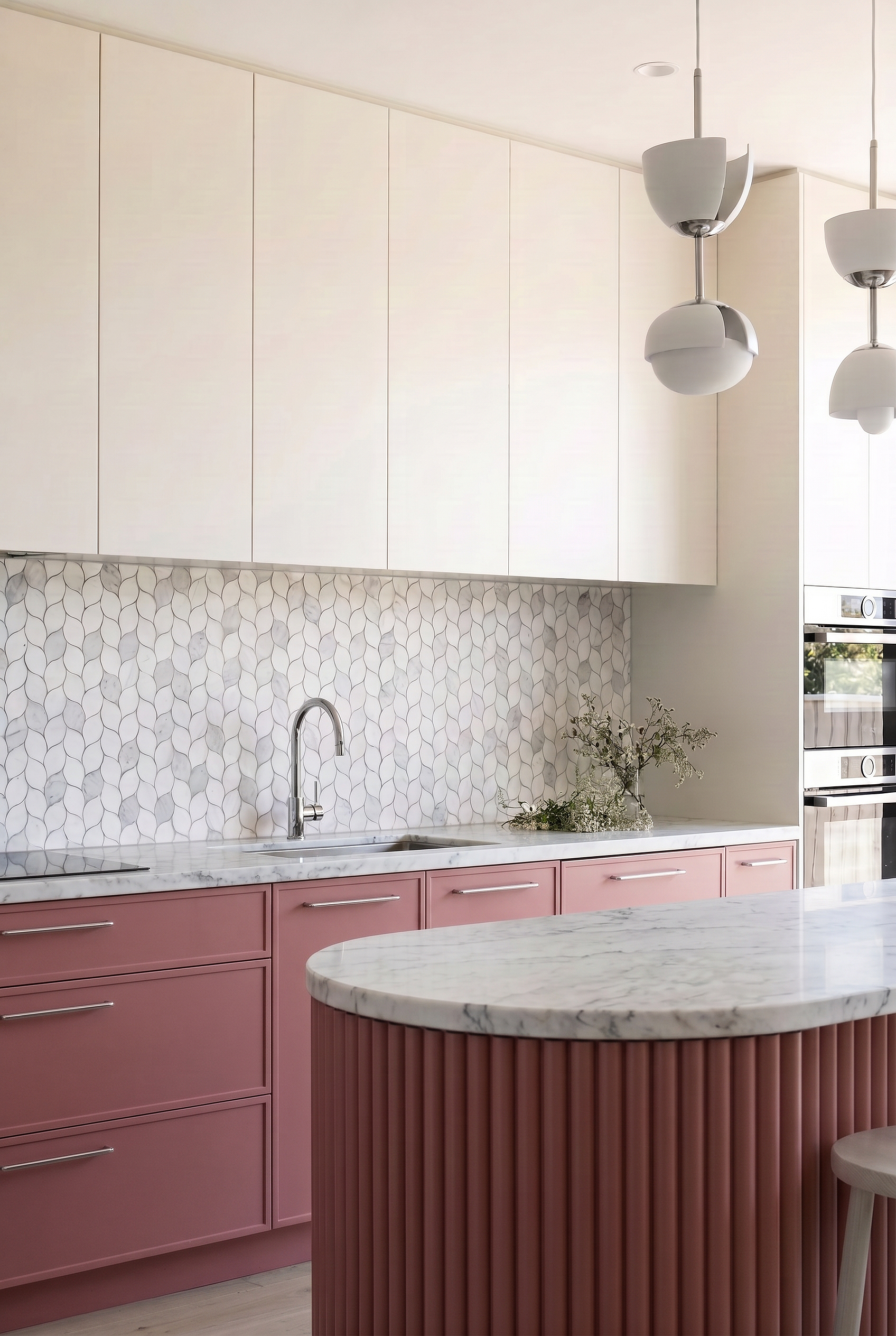White Gray Marble Leaf Backsplash BA6316