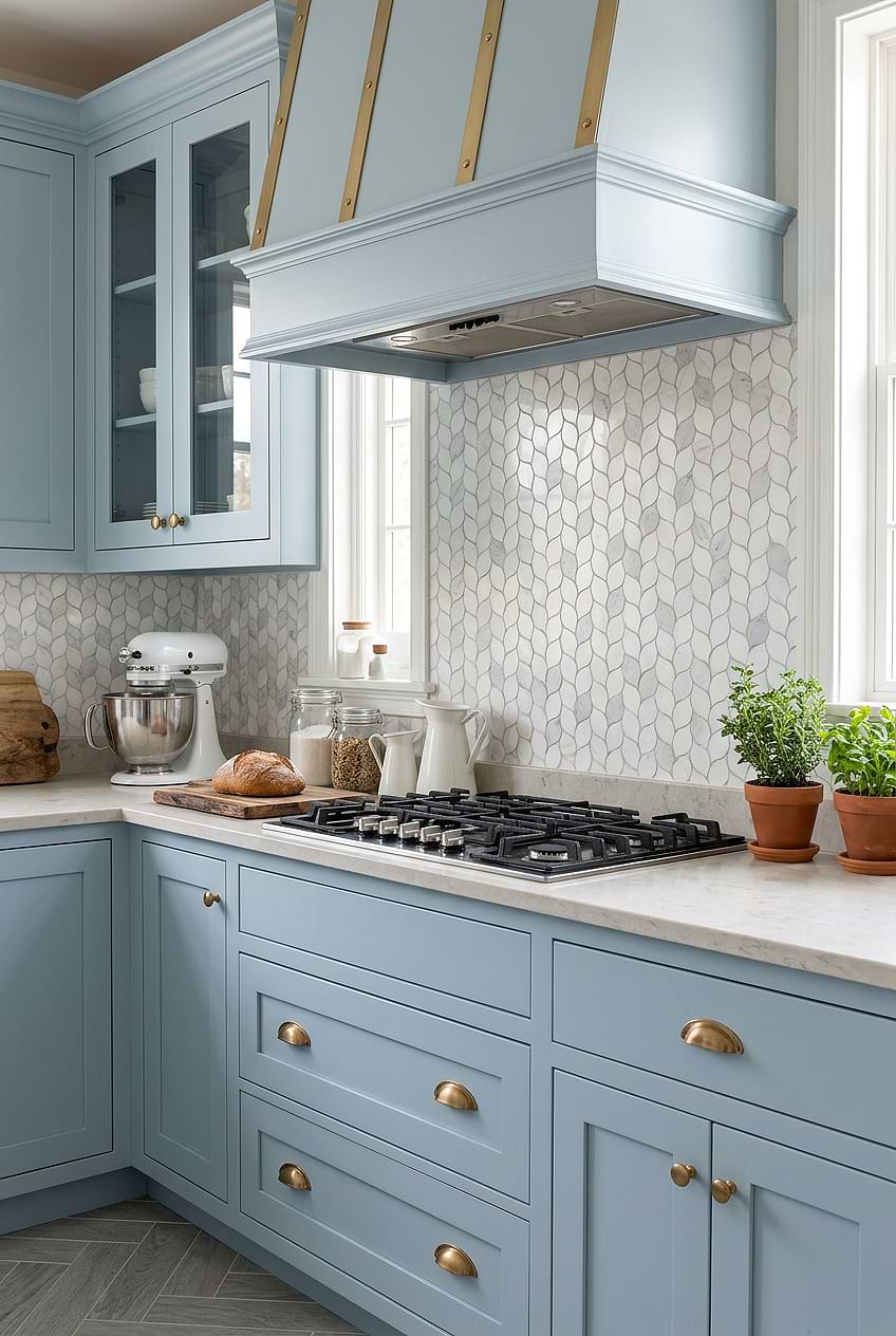 White Gray Marble Leaf Farmhouse Backsplash BA6316