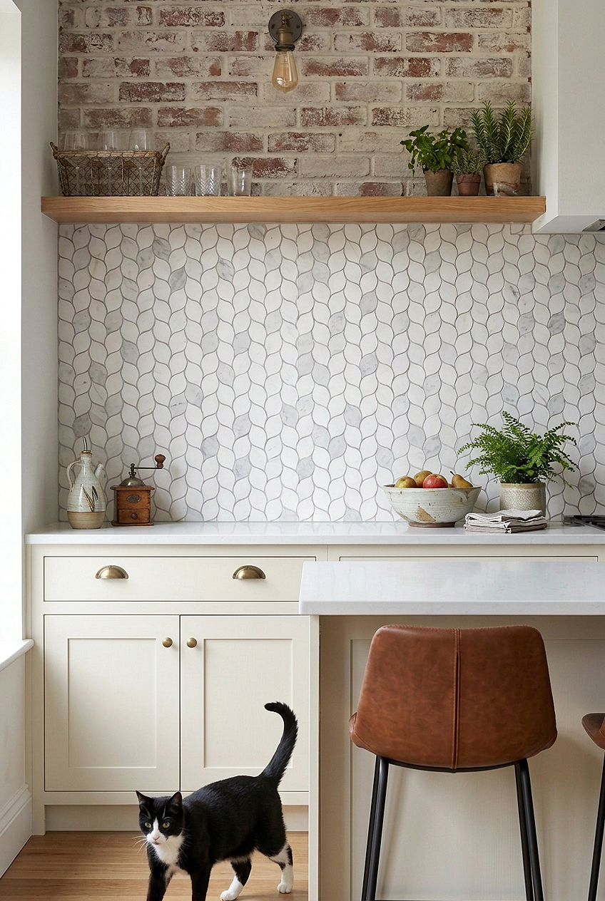 White Gray Marble Leaf Mosaic Backsplash Tile BA6316
