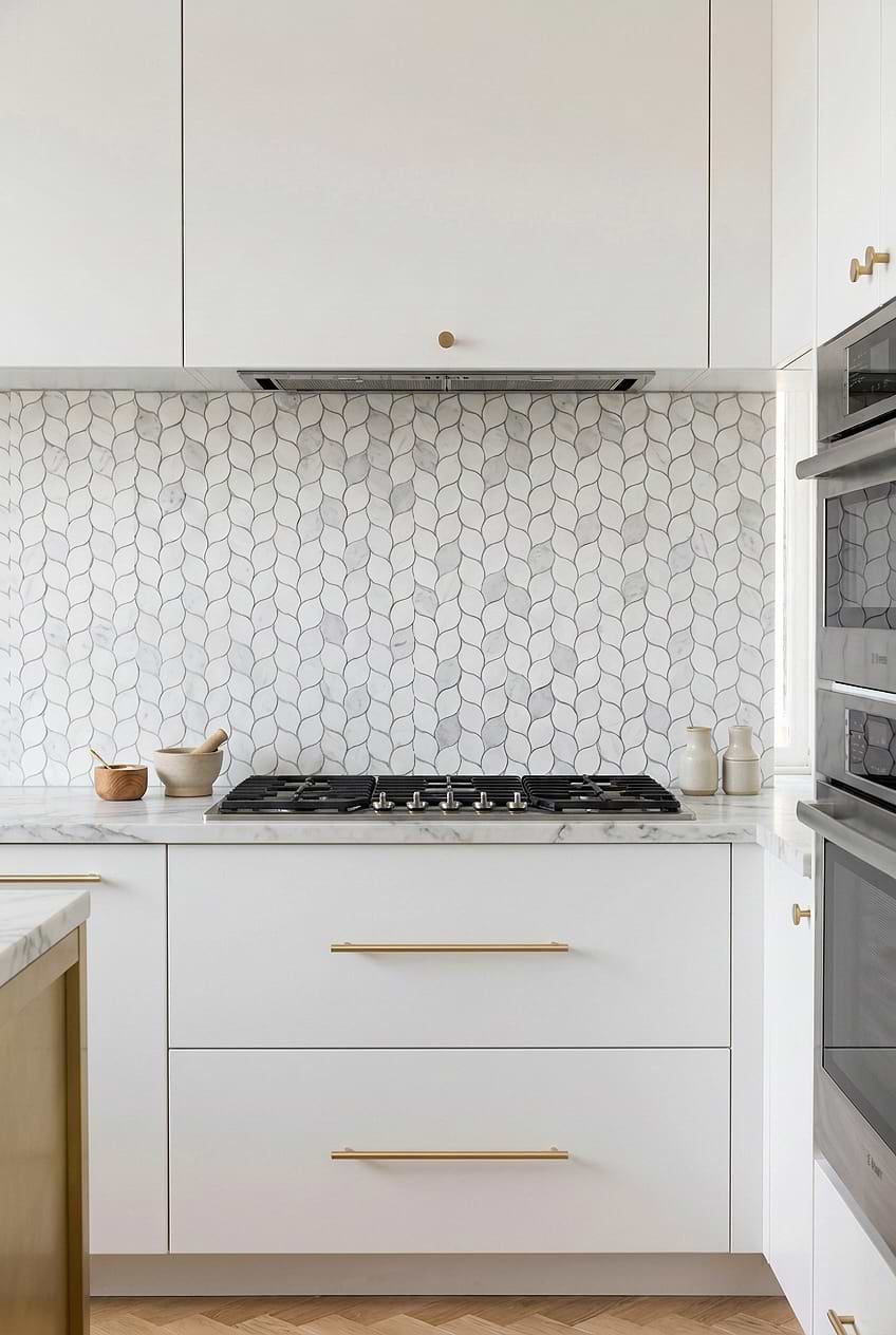 White Gray Marble Leaf Mosaic Kitchen Tile BA6316