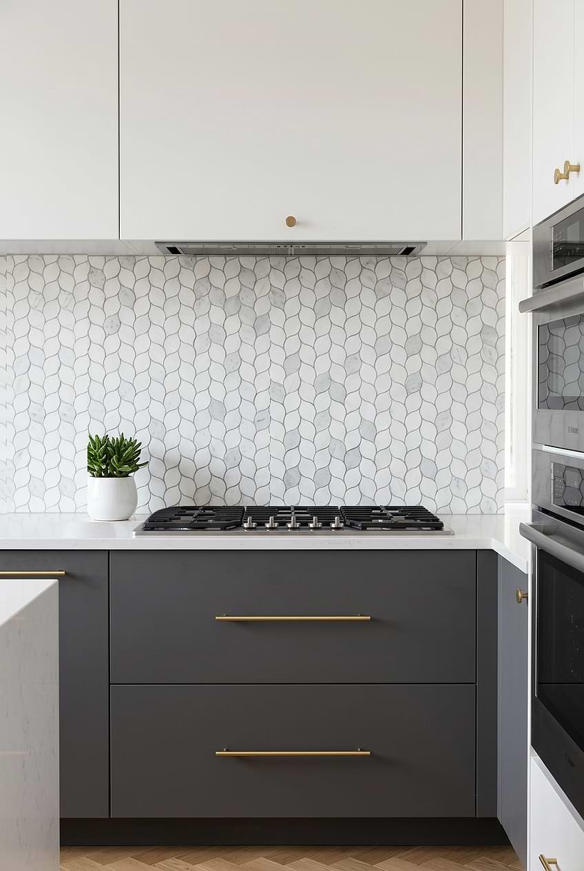 White Gray Marble Leaf Mosaic Kitchen Tile BA6316