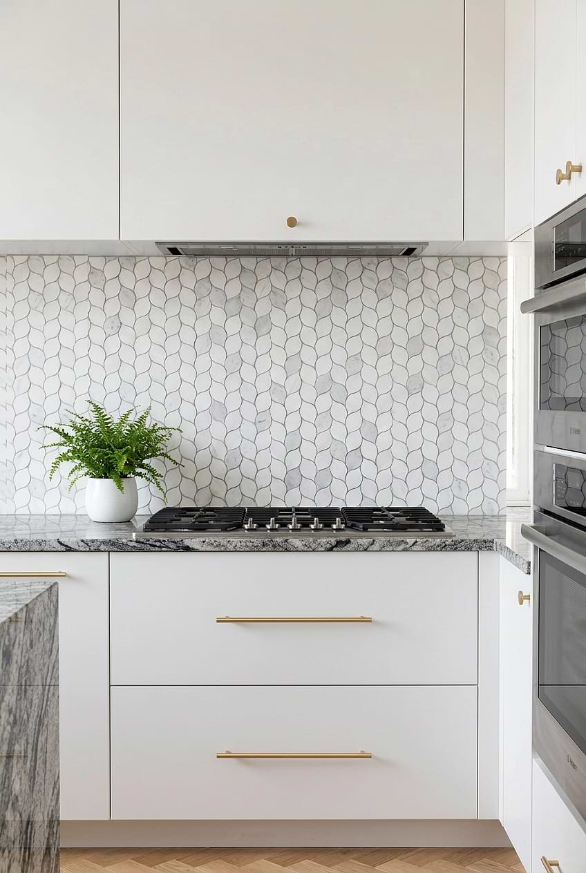 White Gray Marble Leaf Mosaic Kitchen Wall Tile BA6316