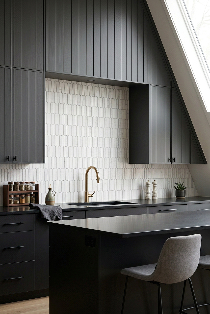 White Gray Marble Picket Backsplash Kitchen BA6321