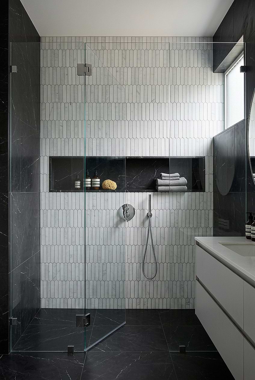White Gray Picket Marble Shower Wall Tile BA6321